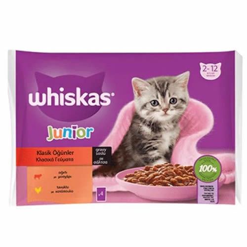 Whiskas Pouch Sos İçinde Sığırlı/Tavuklu Yavru Kedi Konservesi 85gr (4´lü )