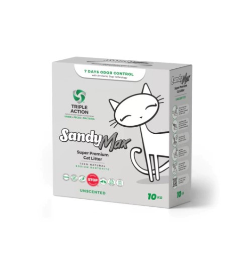 Sandy Max Super Premium Aktif Karbonlu Topaklanan Kokusuz Kedi Kumu 10Kg