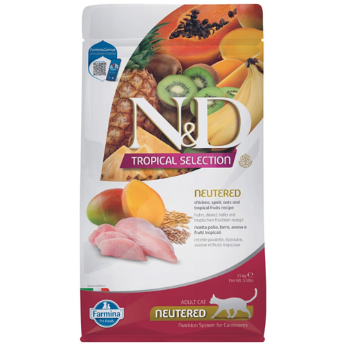 ND Cat Tropical Kısırlaştırılmış Tavuklu Kedi Maması 1,5 Kg
