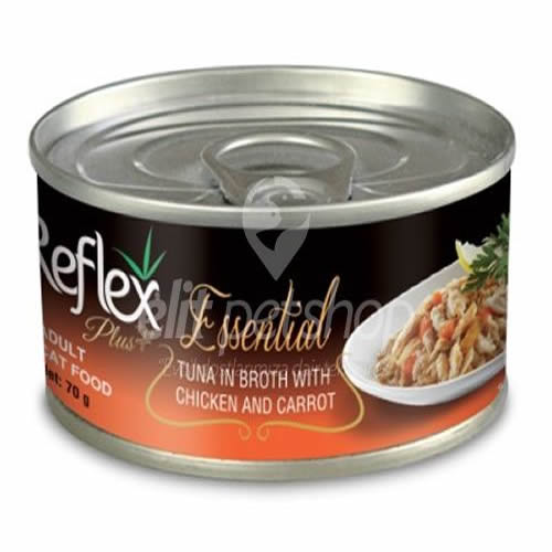 Reflex Plus Essential Tavuk Eti/Ton Balıgı/Havuç Et Suyunda 70 Gr