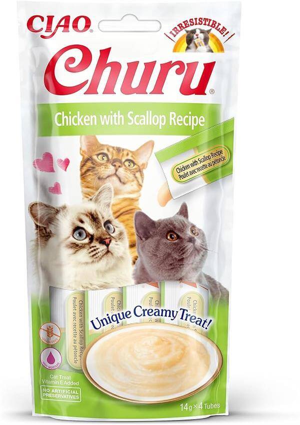 Ciao Churu Cream Tavuklu ve Deniz Taraklı Kedi Ödülü 4 x 14 Gr